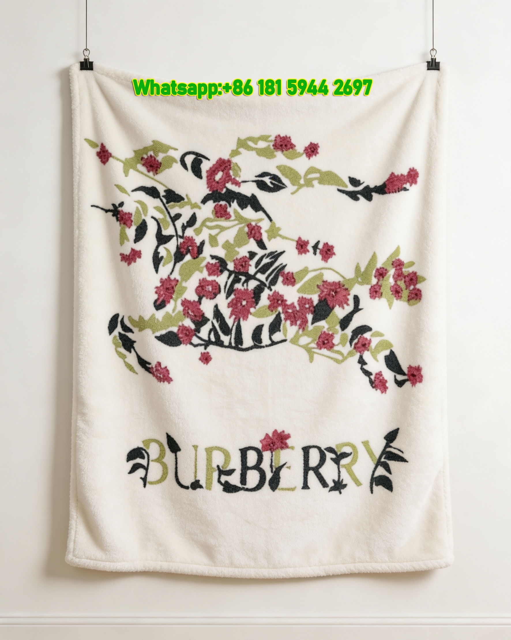 Burberry Floral Equestrian Flannel Sofa Throw Blanket B001